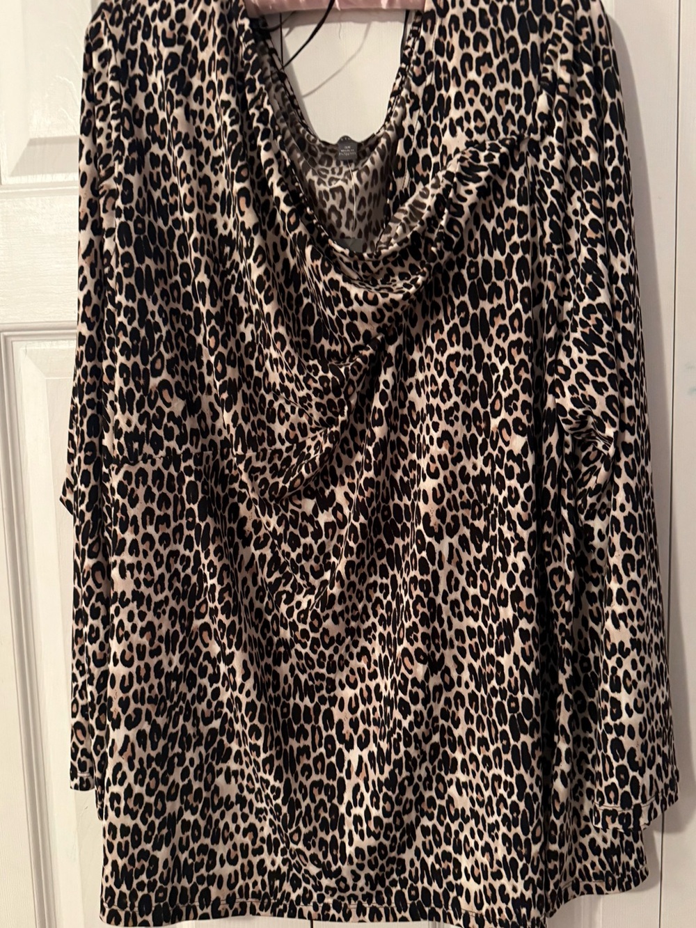 Leopard Print Cowl Neck Women's 3X Top - Black & Cream long sleeve
